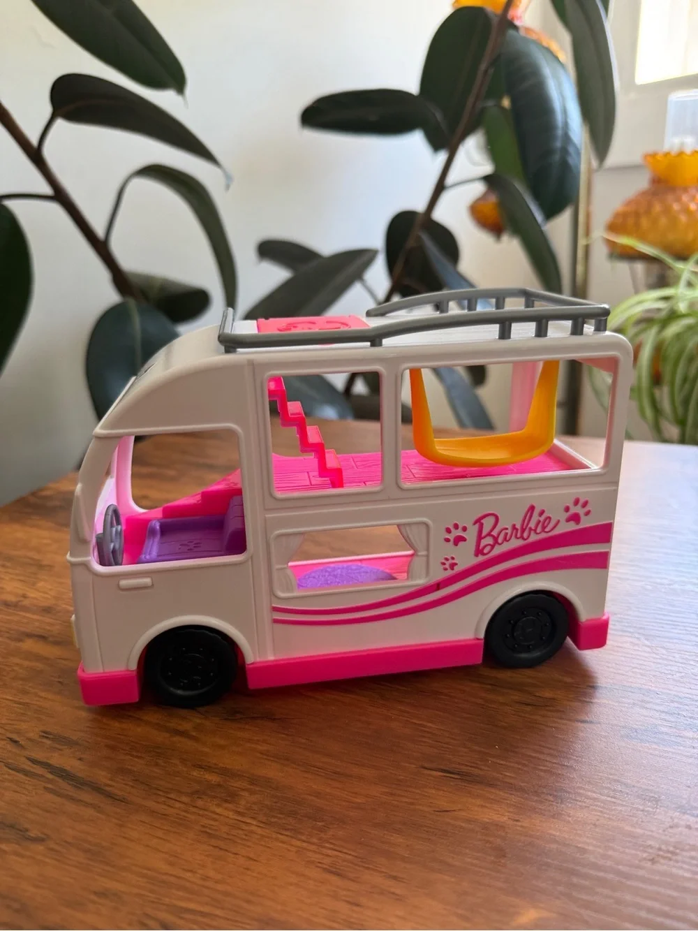 Barbie White, Bright Pink & Yellow Camper Van Play Vehicle